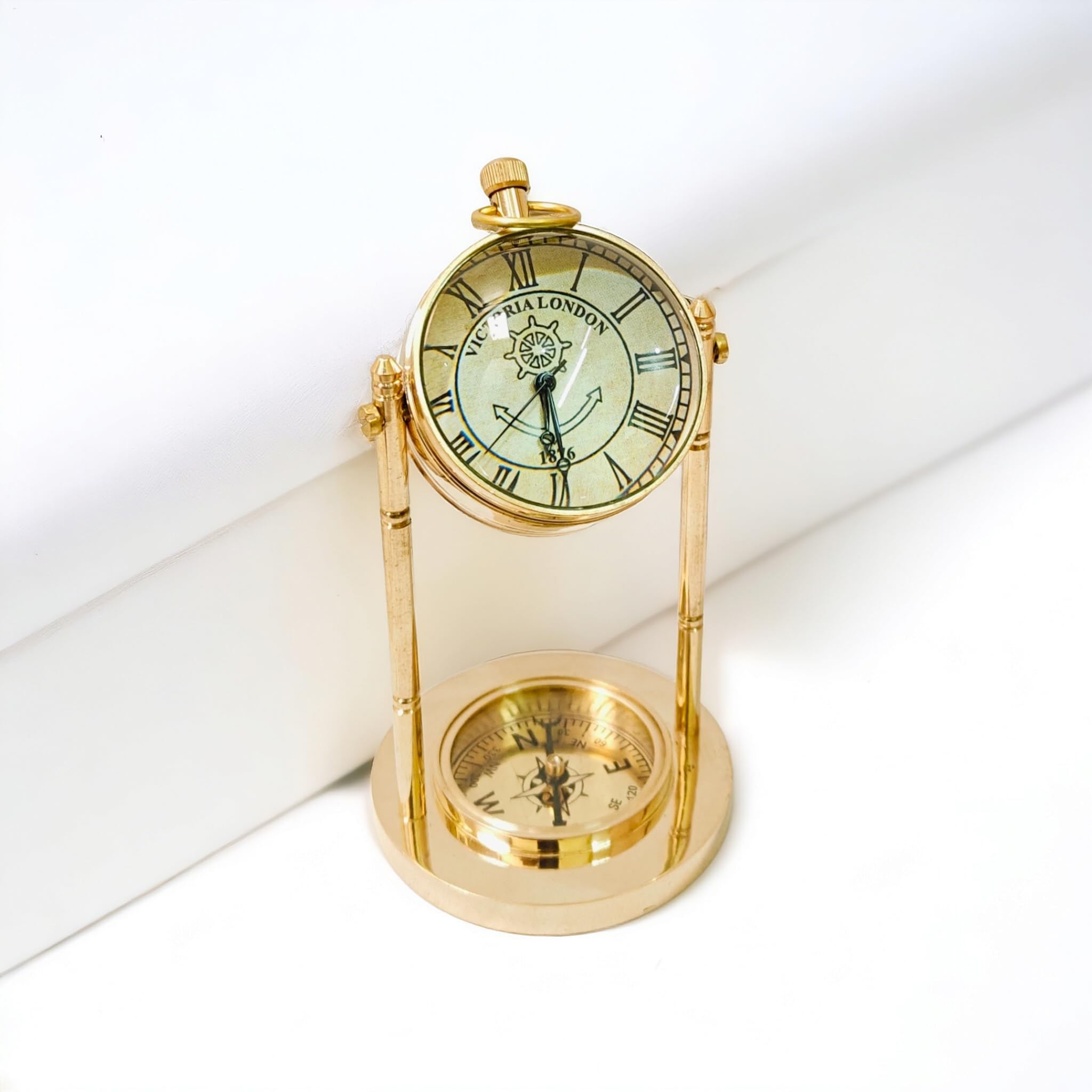 NORVILLE Antique Brass Analog Table Clock Vintage Glass Clock